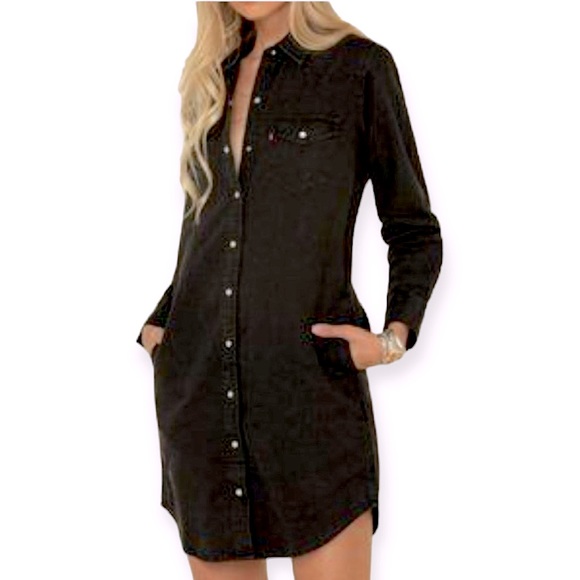 Levi's Dresses & Skirts - Levi's Ultimate Western Denim Shirt Dress Washed Black size Medium